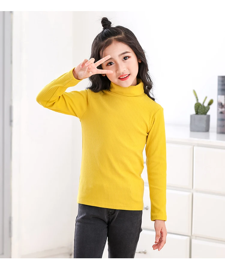 Fall Long Sleeve T-shirts for Kids Girls New Arrival Children Turtleneck Solid Color Tops Toddler Boys Clothes Pink Clothes