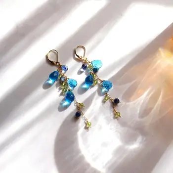 

Lii Ji Blue Quartz Kyanite Peridot Earrings Handmade 925 Sterling Silver 18K Gold Color Long Tassel Earrings For Women Gift