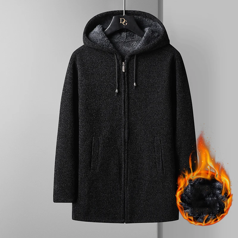 

Oversized Fleece Hooded Men's Cardigan Sweater Warm Winter Jacket Men Knitted Sweater Fashion Homme Clothes Coats Cardigan Man