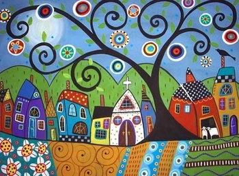 

Abstracte huizen tree diamond painting