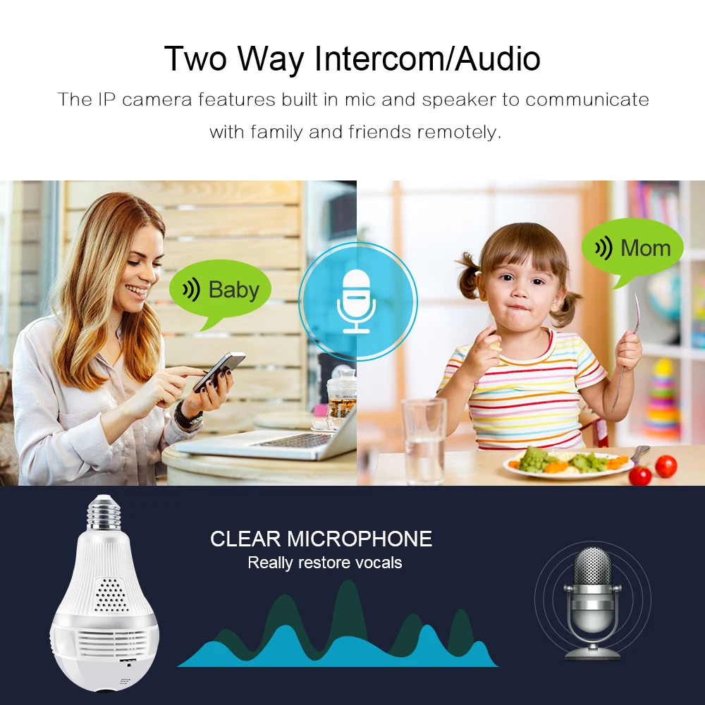 1080 P, 3MP, HD, 360 °, панорамный, Wifi, IP камера, светильник, лампа, домашняя, безопасность, видео камера, беспроводная, CCTV, наблюдение, рыбий глаз, сеть