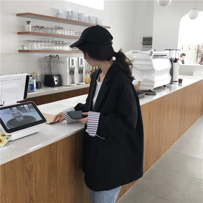 

Spring Clothing WOMEN'S Dress New Style Korean-style Simple Loose Casual Online Celebrity Small Suit Coat Students Mid-length Bl