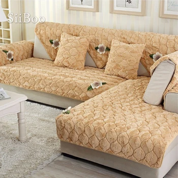 

Modern camel pink with floral applique long fur sofa cover plush slipcovers furniture couch covers canape SP3842 FREE SHIPPING