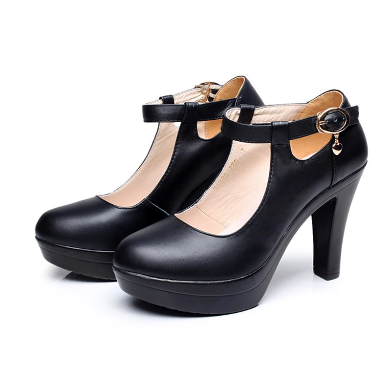 Timetangкачественная женская кожаная обувь на каблуке; коллекция года; Туфли Mary Jane на платформе; женские туфли-лодочки; офисные туфли для работы; женские туфли на высоком каблуке - Цвет: Черный