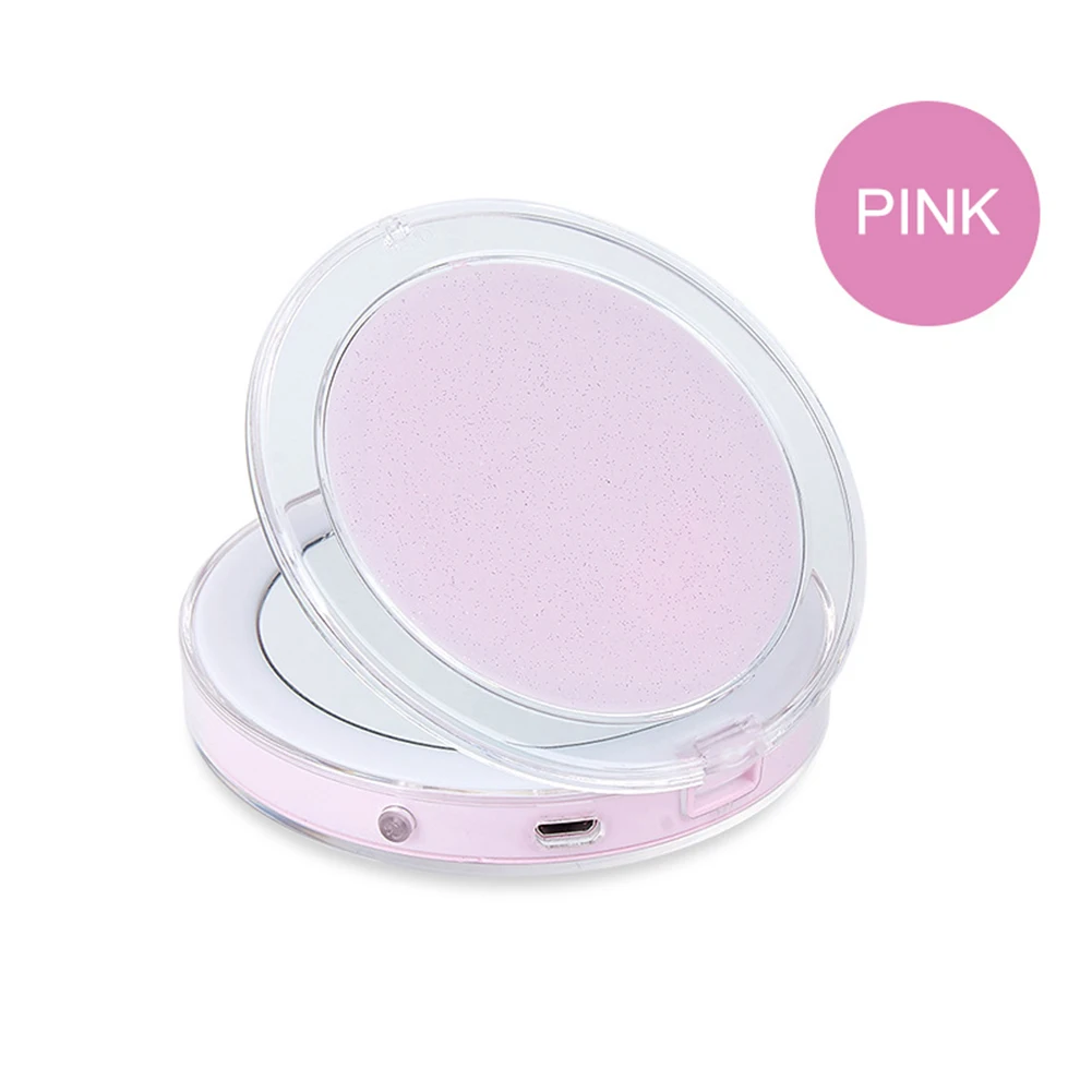 pink Travel Make up Mirror LED Lighted Mini Makeup Mirror 3X Magnifying Compact Portable Sensing Lighting - Цвет: pink