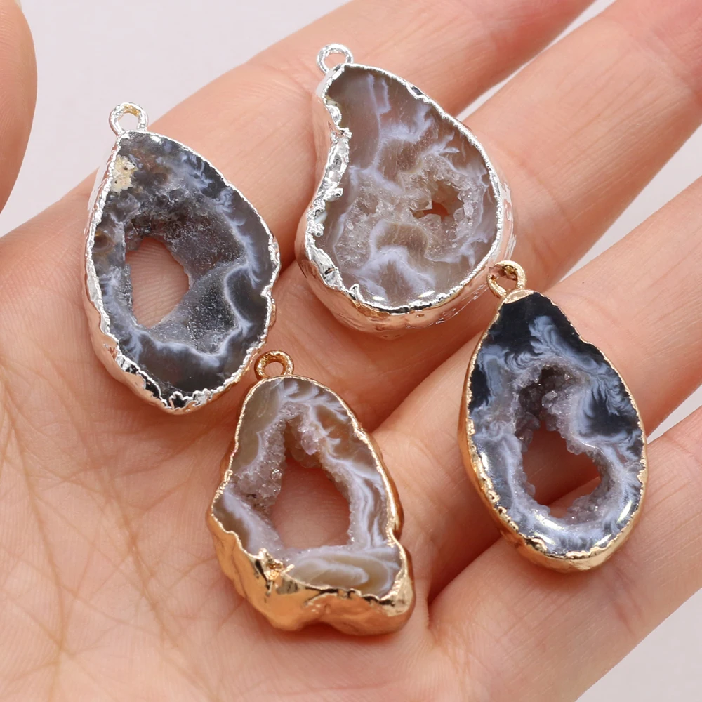 Agate Stone 10pcs Natural Geode Quartz Stone Connectors Beads In
