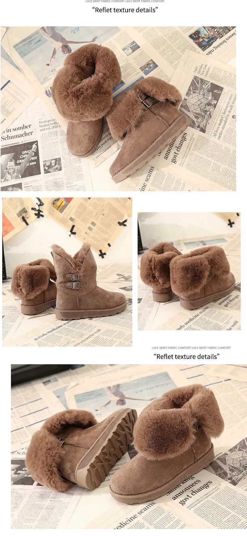 New Winter Women Plush Warm Snow Boots Sequins Rabbit Hair Ankle Boots Thicken Cotton Boots Shoes Zapatos De Mujer Botas