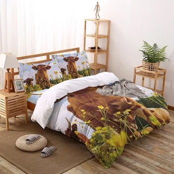 

Yellow Field Flower Animal Ox Printed Duvet Cover Set 4 Piece Bedding Set Home Textile Customizable