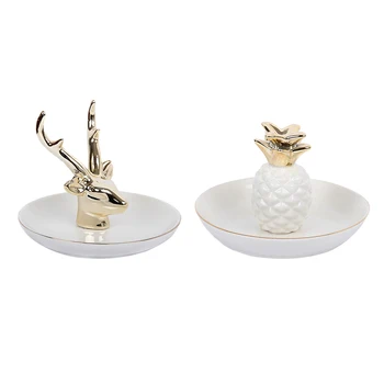 

2 Pieces Ceramic Jewelry Display Home Collection Keys Watches Display Tray Tower