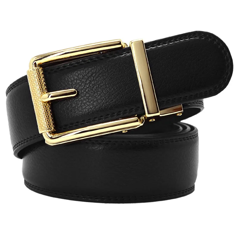 150cm Belts for Men Top Quality Gold Automatic Buckle Men's Belt Genuine Leather Belts Men Business Trouser Belt for Jeans - Цвет: Черный