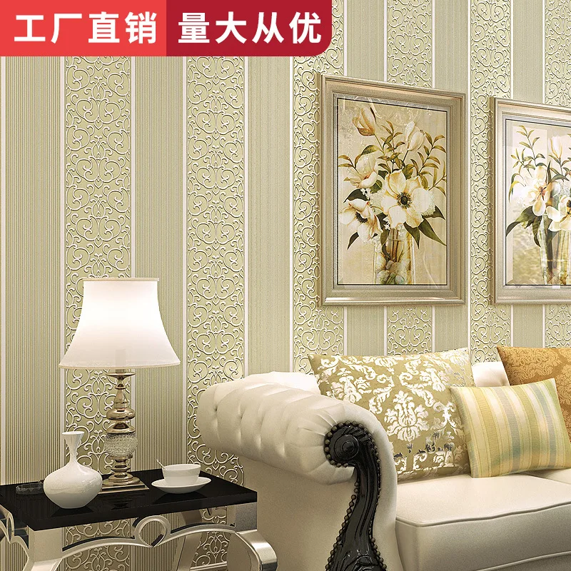 

Bedroom Living Room Library Wall Wallpaper European Style Simple 3D Relief Stripes Non-woven Wallpaper Wholesale