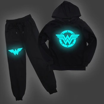 

Wonder Woman Luminous Sweatshirt Pants Suit Boys Girls Hoodie Fashion Cotton Hoodies Sweatshirts Tops Kids Pullover Sportswear