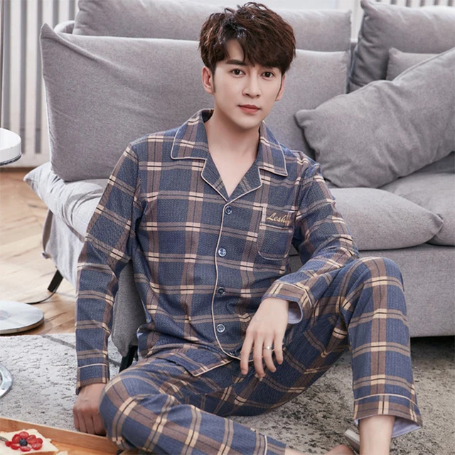 plus size pajama pants Men's Pajama Sets Spring Summer Man Pajamas Set Simple Sleepwear Long Sleeve Cotton Pajamas For Men Top Pant Leisure Outwear mens pjs Men's Sleep & Lounge