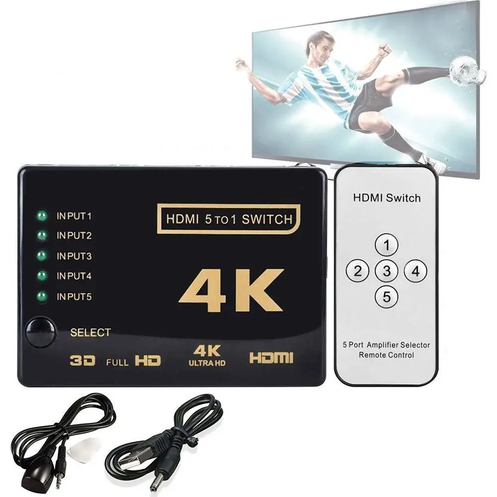 5 портов HDMI концентратор HD 2K* 4K 1080P видео HDMI переключатель сплиттер с ИК-пультом дистанционного разветвителя Селектор для HDTV DVD ноутбука для PS3