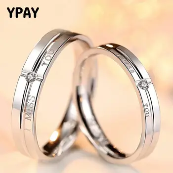 

YPAY 1 PC 100% Pure 925 Sterling Silver Rings For Men Women Korea I MISS YOU Couple Ring Wedding Jewelry Lovers Gifts YMR943