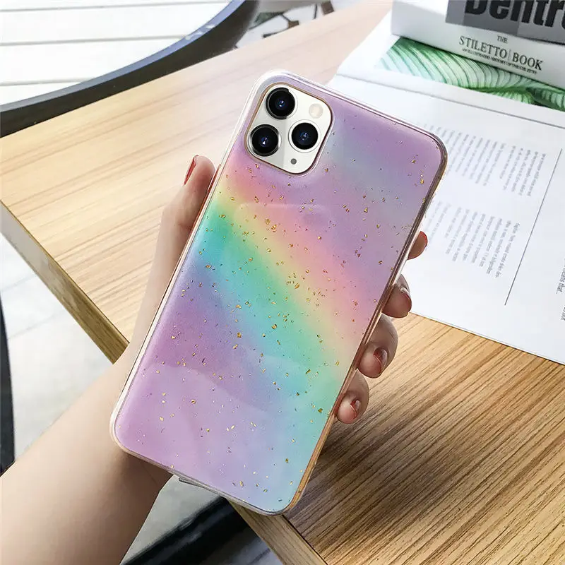 Блестящий Радужный чехол для телефона для iPhone 11 11Pro Max XR XS Max X 8 7 6 6S Plus золотой фольги блестящий чехол на заднюю панель мобильного телефона противоударный