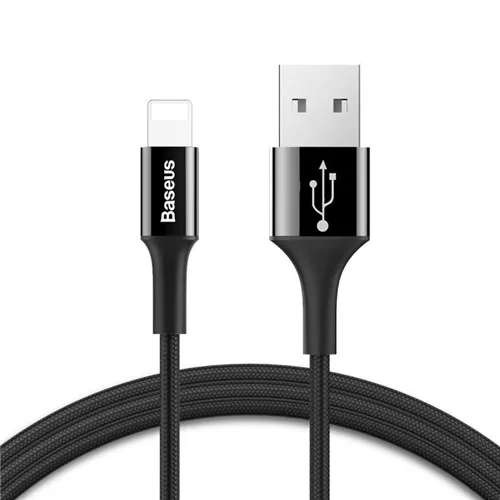 Светодиодный usb-кабель для зарядки Baseus для iPhone 11 XR Xs Max, зарядный провод для телефона, шнур для быстрой зарядки, кабель для передачи данных - Название цвета: Black 200cm