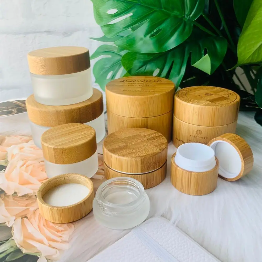 Wholesale 100g 72pcs/ Natural Bamboo Cosmetic Packaging empty cosmetic containers Wooden Hemp CBD oil Cream Bottles