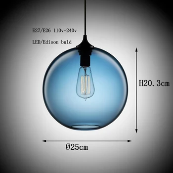 

Ball E27 Pendant Lamp Deco Hanging Colorful Glass Modern Art with Led Lights Cord for Restaurant Dining/living Room Kitchen Bar