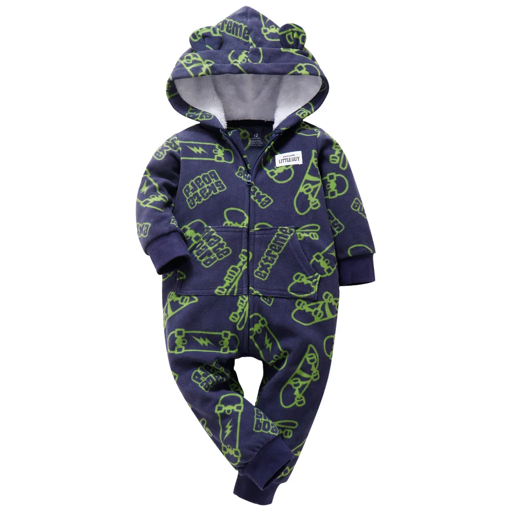 Dark blue sport Зимняя одежда bebes, комбинезон для девочек, пижамы для младенцев, флисовый Детский комбинезон с капюшоном, детская одежда с рисунком лисы, теплая одежда для маленьких мальчиков - Цвет: Dark blue sport
