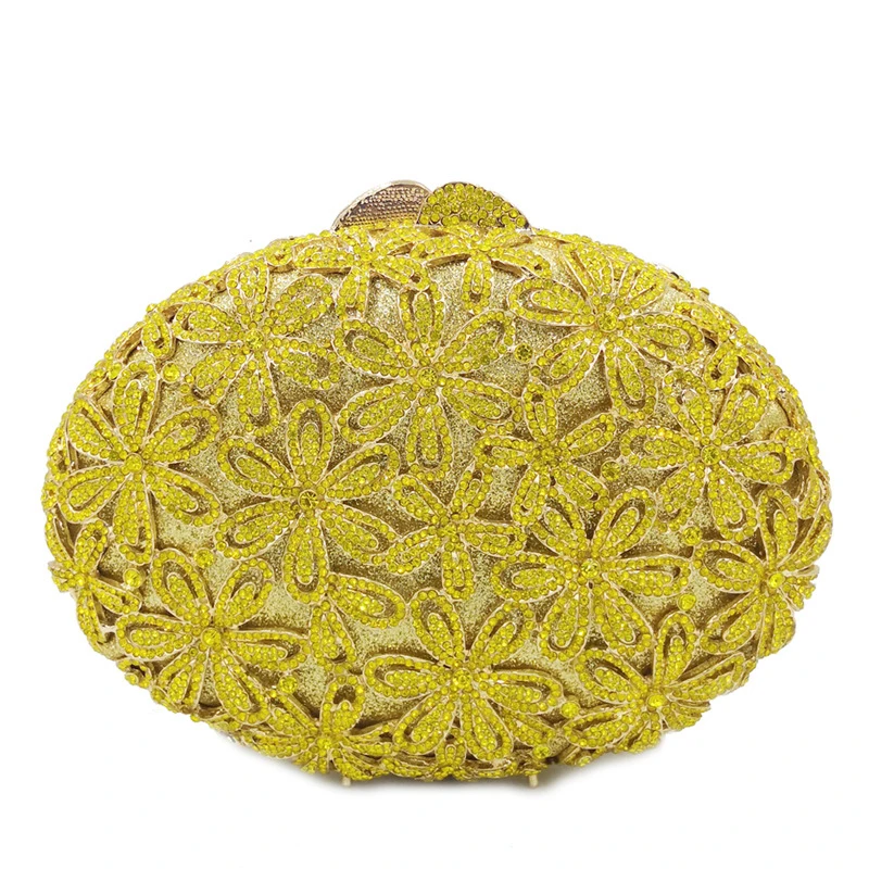 color same as pictur yellow Diamond Rhinestone wallet handbag Women's Floral Evening Bag Wedding Party Bridal Crystal Flower Clutch Purse Handbags - Цвет: color same as pictur