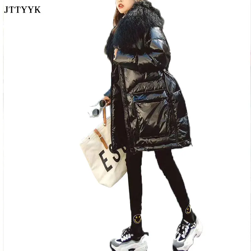 

2020 New Winter Shiny Parker Feather Jackets Womens Sheep Beach Fur Fashion Mid-length Down Coat Womens Loose Thick Warm Jacket