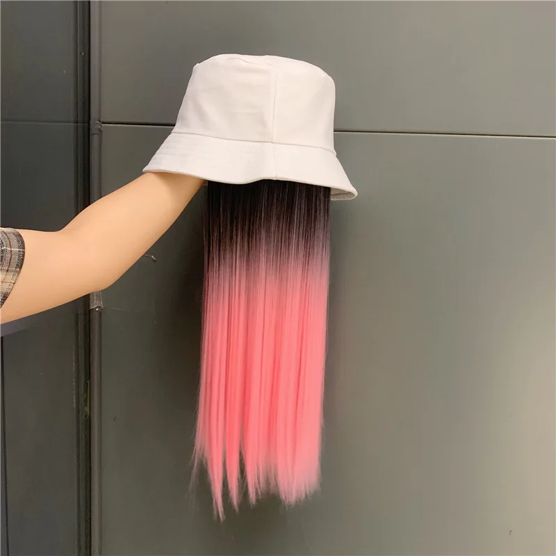 Розовый 01911-yuchun697837340 Модный Цветной парик Дамская Панама шляпа Женская Праздничная Рыбацкая шапка - Цвет: Розовый
