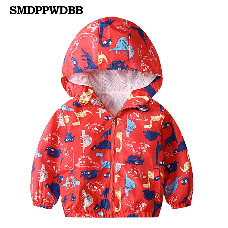 SMDPPWDBB/90-140 см, весенне-Осенняя детская куртка с вышивкой в виде динозавра, верхняя одежда для мальчиков, пальто детская одежда с капюшоном для мальчиков
