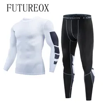 Новинка зимы, Мужская компрессионная футболка+ леггинсы, комплект кожаной куртки с длинным рукавом, бодибилдинг, бодибилдинг, коррекция фигуры, открытые кальсоны