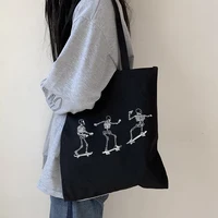 Skeleton on Skateboard Canvas Bag Casual Fashion Large-capacity Shopping Bag Female Bag Cartoon Fun Harajuku Women Shoulder Bags