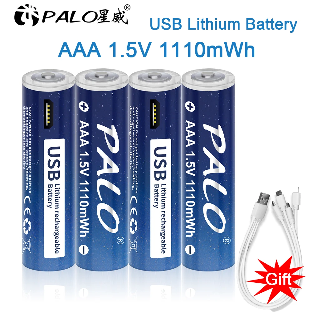 

1.5V Dual USB AAA Rechargeable Battery 1110mWh Li-ion Batteries With USB Cable For Remote Control Mouse Small Fan Electric Toy