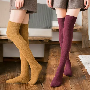 

Autumn Winter Women Socks Solid Color Retro Forest Style Socks Long Socks Soft Breathable Sock