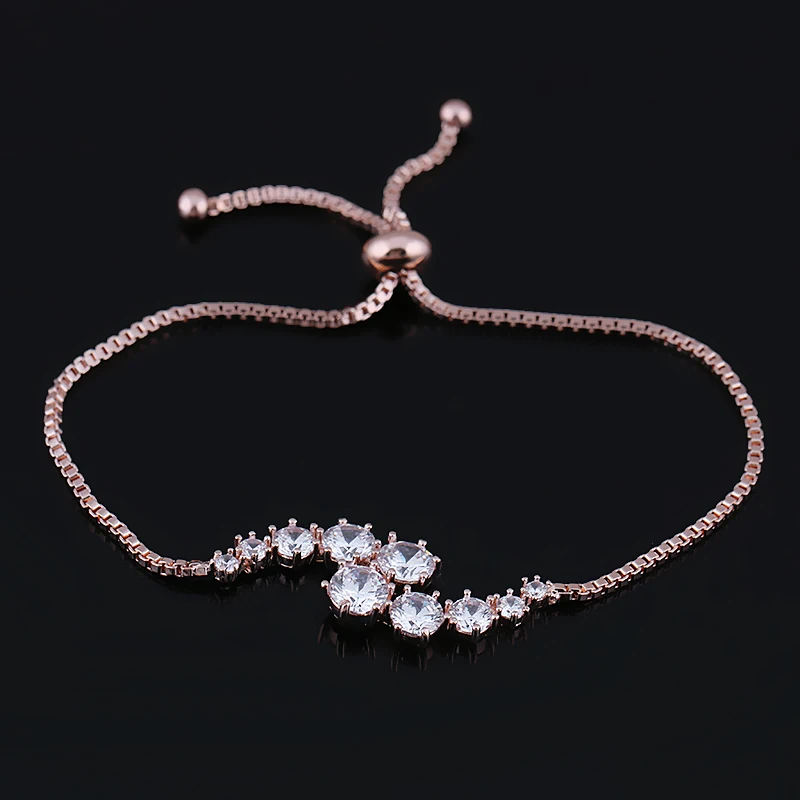 rose gold Baiduqiandu Круглый вырез кубического циркония Кристалл Регулируемые браслеты для женщин в серебряном цвете или золотом цвете - Окраска металла: rose gold