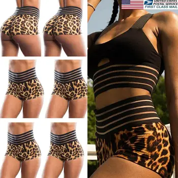 

Women's Leopard Skinny Shorts Casual Elastic Wast High Waist Stripe Polyester Contraction abdomen Fitness Hot knickers