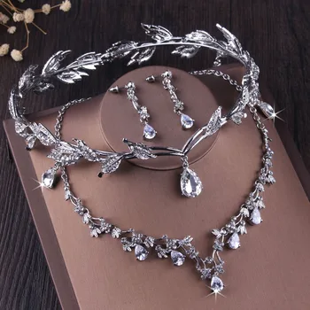 

Youfir Austrian Rhinestone Crystal Wedding Gown Prom Ball Necklace Earrings Jewelry Set for Brides Dress