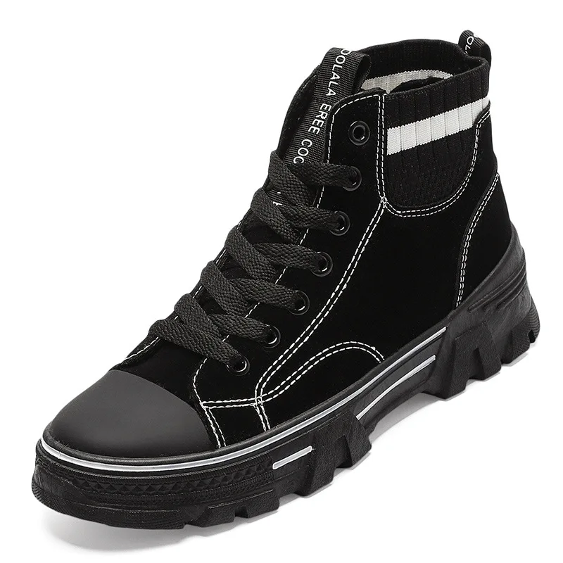 Winter Casual Warm Shoes New Retro Plush High-Top Women's Canvas Sneakers Comfortable Flat Trendy Flock Mixed Colors Shoes Women - Цвет: Черный