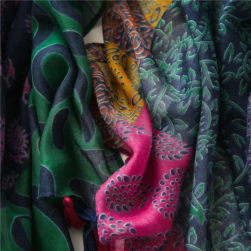 2022 móda design aztécká říše květinová patchwork viskózová vlákna přehoz šála vysoký kvalita nákrčník podzim zima fulárových muslimové hidžáb sjaal
