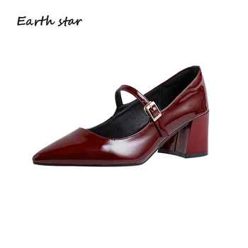 

2020 Summer Mary Jane Shoes Women Fashion Brand Office Ladies footware Real Leather Female Med Heels zapatos de mujer Elegant