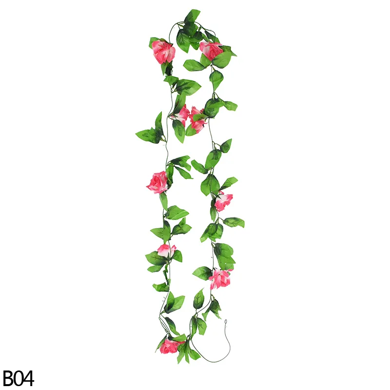240 см искусственная Цветочная лоза зеленые листья цветы струны домашний Свадебный декор чайная роза из ротанга DIY плюща лоза струны подвесные гирлянды - Цвет: B04
