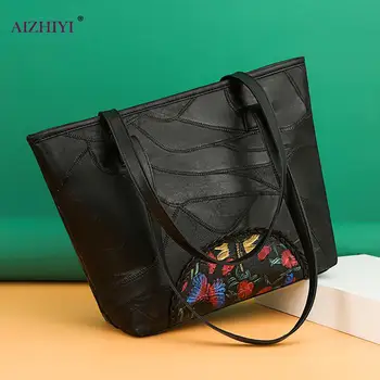 

Youth Ladies Simple Versatile Bag Lady Retro Flower Print Shoulder Bag Leather Big Capacity Totes Shopping Clutch