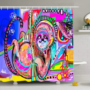 

Shower Curtain Set with Hooks 60x72 Colors Original Artistic Paint Digital Drawing Wildlife Abstract Painting Decoration Sloth