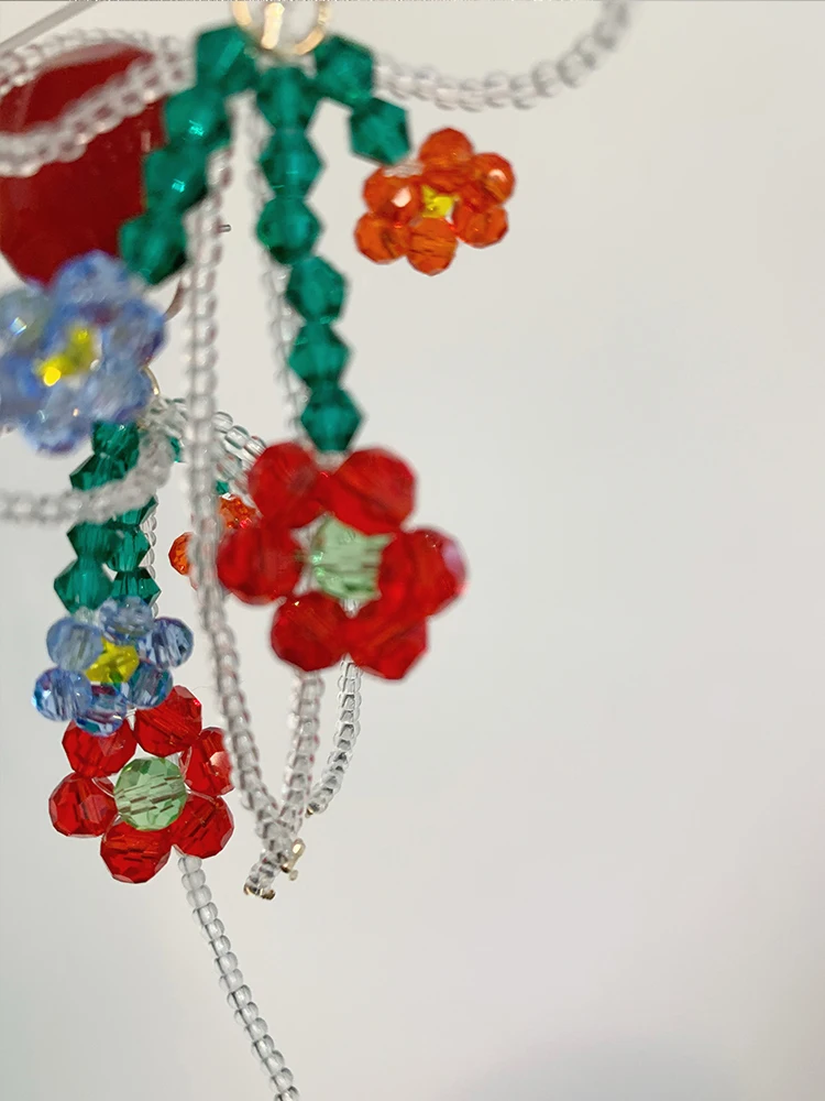 Handmade Crystal Beads Flower Drop Earrings - Image 5