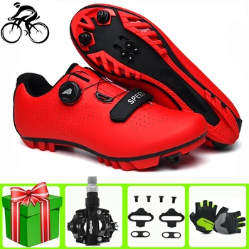 

Self-locking Men Cycling Shoes Breathable Red Mountain Bike Bicycle Racing Triathlon Sapatilha Ciclismo MTB Men Sneakers Women