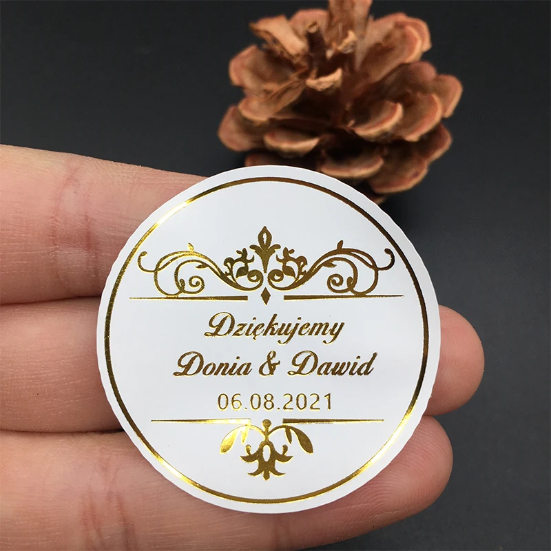 100 Sheets/Zwart Goud Folie Sticker Custom Commerciële Logo Wedding Custom Label Golden Verpakking Ronde Transparante Label U Logo