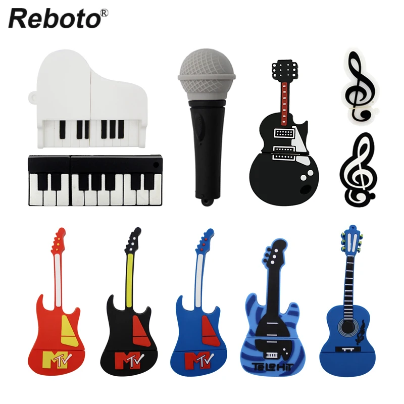 En oferta 11 estilos instrumentos musicales modelo de memoria USB Pendrive 32GB 64GB cle unidades Flash USB micrófono/Violin/Piano/memoria USB guitarra 3BjYGod6a