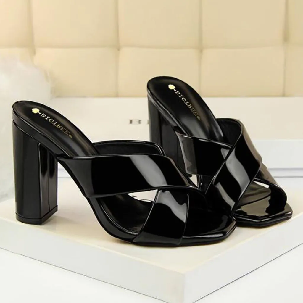 SAGACE Beach Slippers Women Sexy Fish Mouth Square Toe Solid Slides Runway Holiday Summer Ladies Temperament High-Heeled Shoes | Спорт и
