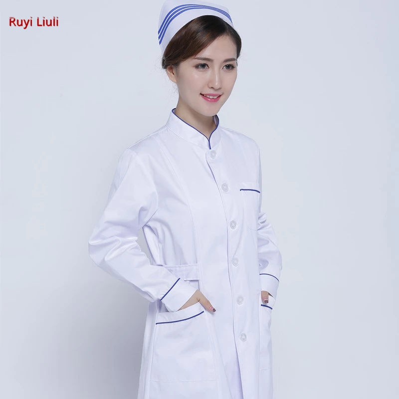 Белое хлопковое пальто, белое хлопковое пальто с короткими рукавами, одежда для работы с врачом, медицинское платье с длинными рукавами для больниц, цвет белый, синий
