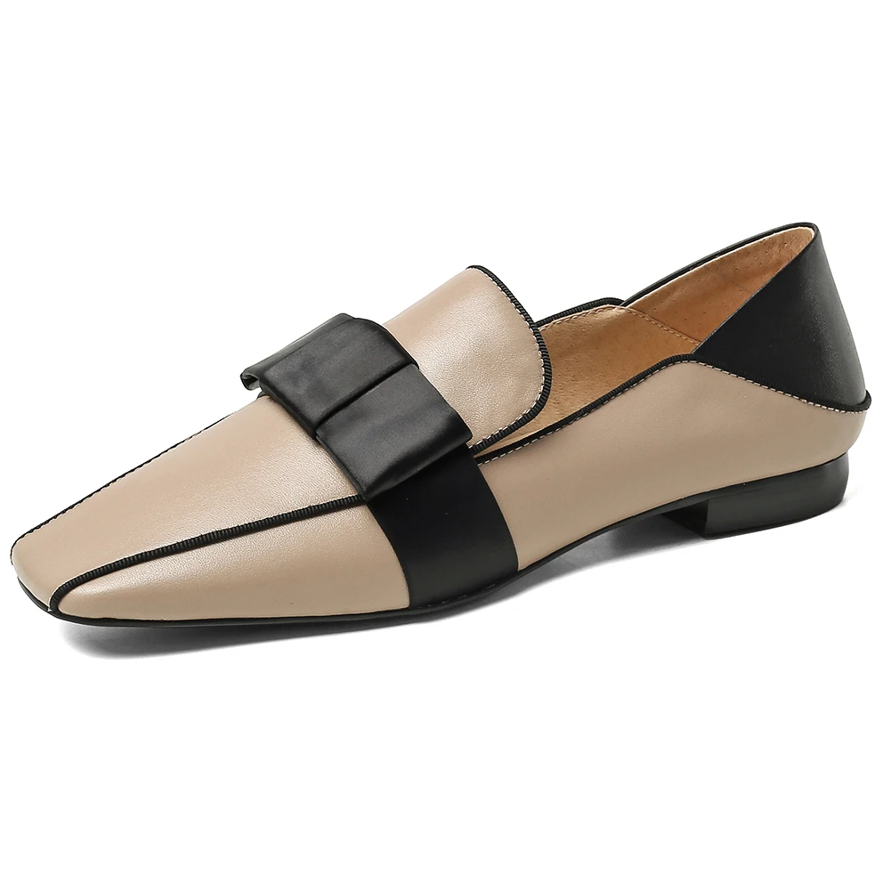 

DORATASIA New Fashion Girl Elegant mixed-color Loafers Brand Square Toe Flats Women slip-on Genuine Leather Shoes Woman