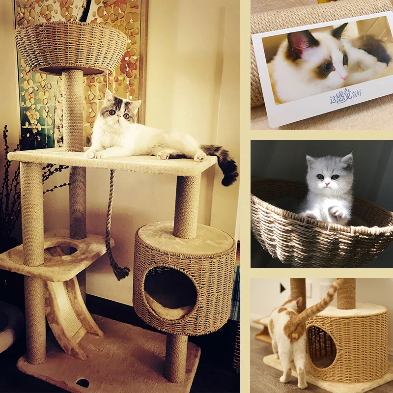 Cat Climbing Frame Big Cat Litter Cat Tree Sisal Hand-woven Cat Scratch Board Jumping Platform Cat House Climbing Cat - Цвет: Золотой