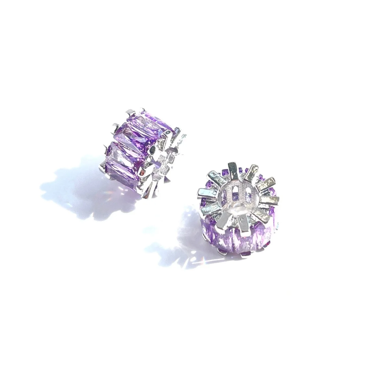 10pcs Clear Purple Zirconia Paved Hole Wheel Spacer Beads for Women Jewelry Bracelet Girl Necklace Making Waist Accessory Supply
